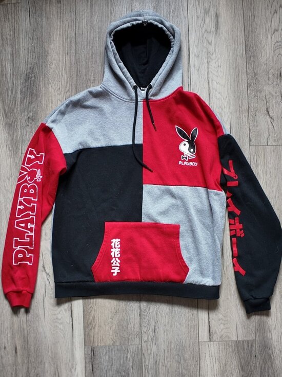 PLAYBOY Other - Playboy Color Block Hoodie Grey Red Y2K Japanese Graphic Men's Size Large L